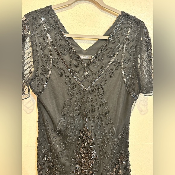 Black Embellished Tiered Midi Dress - Picture 3 of 15